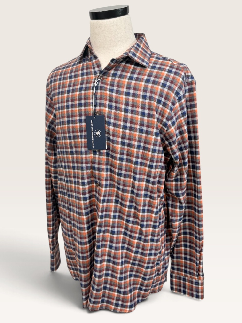 Hart Schaffner Marx Canclini 100% Cotton Plaid Flannel Button Down Shirt $150 - Picture 2 of 12